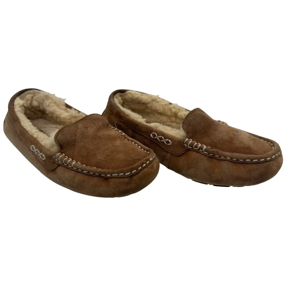 UGG Australia Chestnut Suede Shearling Moccasin Slippers Men's Est 5